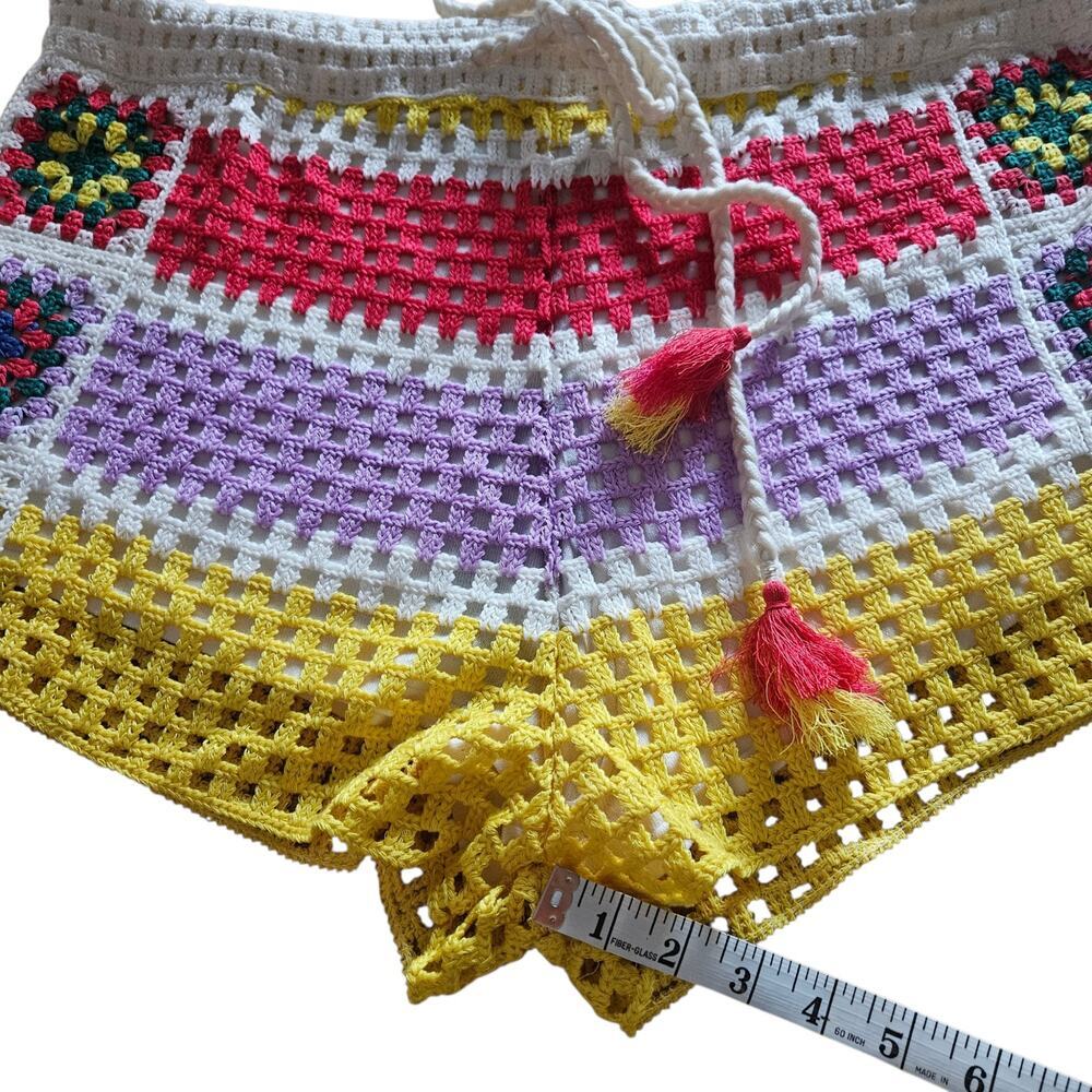 Farm Rio NWT Multi Color Crotchet Shorts Stripe Granny Square Colorblock XL - Picture 4 of 14